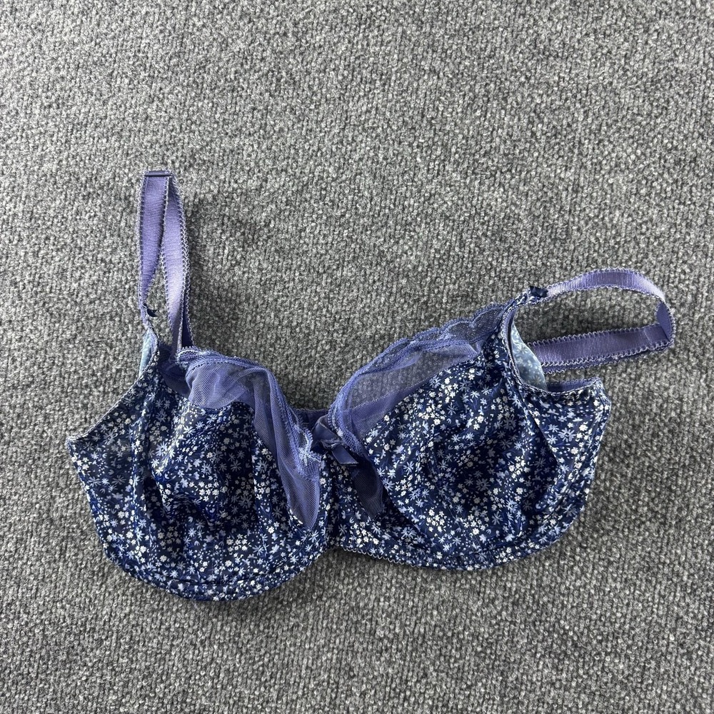 Freya Balconette Bra Womens 34G Blue Floral Lace Unlined Underwire Adjustable